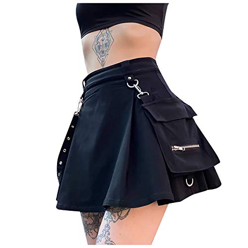 Stil Taille A-Linie Punk-Gürtel Plisterndes Gotisch für Frauen Unregelmäßiger Stree-Rock-Rock Volant (Black, M) von Generic