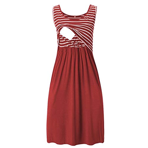 Stillkleid Tunika Stillen Schwangere Kleid Streifen Mutterschaft Frauen Sommer Umstandskleid Postpartum Kleidung, rot, 36 von Generic