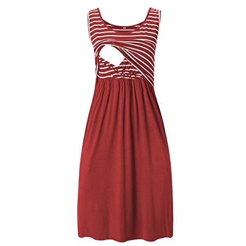 Stillkleid Tunika Stillen Schwangere Kleid Streifen Mutterschaft Frauen Sommer Umstandskleid Postpartum Kleidung, rot, 38 von Generic