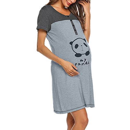 Stillnachthemd Damen Kurzarm Baumwolle Mutterschaft Nachthemd Umstandskleid mit Knopfleiste V Ausschnitt Umstandsnachthemd für Schwangere oder Stillende Frauen von Generic