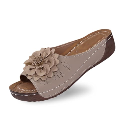 Stilvolle Damen-Slipper mit offenem Zehenbereich und Keilabsatz, Lederoberteil und Blumenmuster sind bequeme Schuhe mit Temperament Schuhe Damen Sommer Mit Absatz Stilvolle Damen-Slipper mit offenem Zehenbereich und Keilabsatz, Lederoberteil und Blumenmuster sind bequeme Schuhe mit Temperament Schuhe Damen Sommer Mit Absatz von Generic