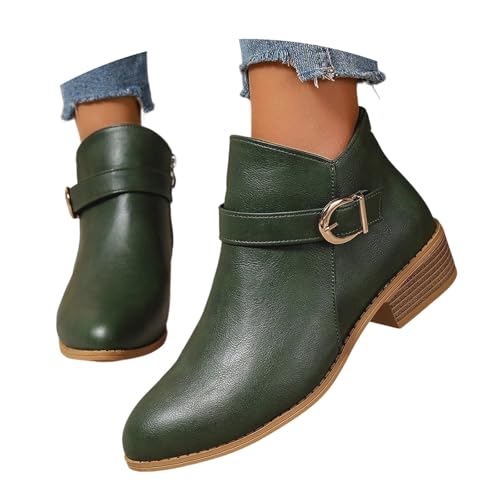 Stilvolle Damenstiefel mit mittlerer Wade, Retro-Stiefeletten mit seitlichem Reißverschluss für die Freizeit, Design mit mittlerem Absatz, perfekt für alle Jahreszeiten (Green, 37) von Generic