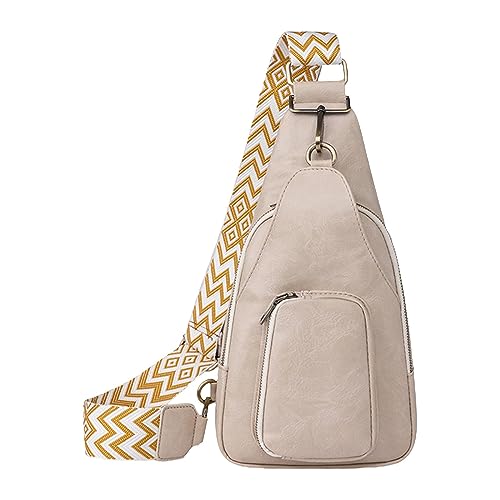 Stilvolle Schultertasche, Hüfttasche, Taille, einfarbiges Muster mit PU-, Umhängetasche, Reise, Sport, Umhängetasche 14 Taschen (Beige, One Size) von Generic