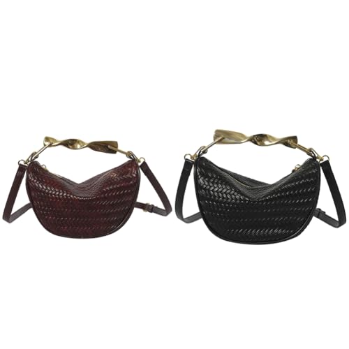 Stilvolle Stroh Umhängetasche Handtaschen mit Metallgriff Crossbody Design for Frauen Mädchen Hobo Clutch -Geldbörse von Generic