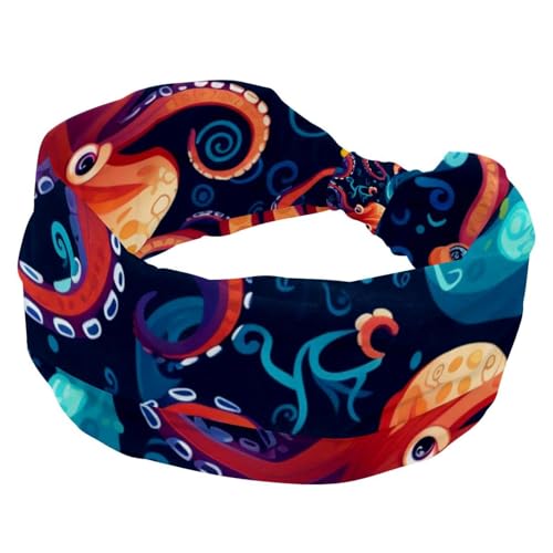 Stirnbänder für Damen, rutschfest, elastisch, Sport-Haarbänder für Damen, weiches Stoff-Stirnband für Workout, Yoga, modisches Haarzubehör, Cartoon-Oktopus, 1 Stück von Generic