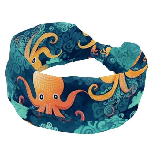Stirnbänder für Damen, rutschfest, elastisch, Sport-Haarbänder für Damen, weiches Stoff-Stirnband für Workout, Yoga, modisches Haarzubehör, Cartoon-Oktopus, 1 Stück von Generic