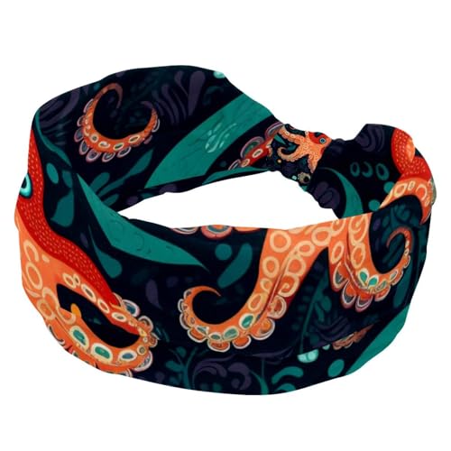 Stirnbänder für Damen, rutschfest, elastisch, Sport-Haarbänder für Damen, weiches Stoff-Stirnband für Workout, Yoga, modisches Haarzubehör, Ozean-Krake, 1 Stück von Generic