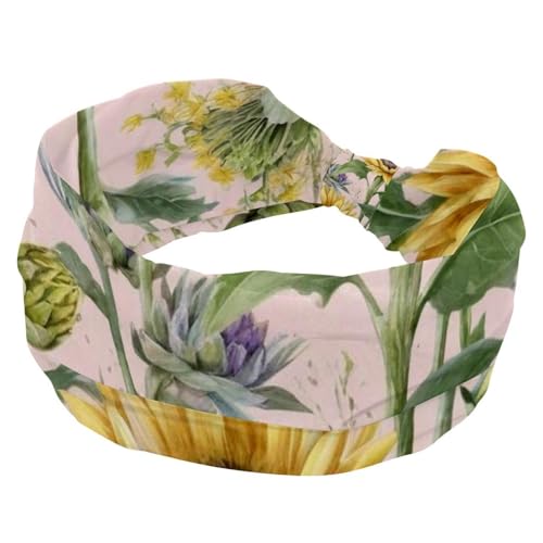 Stirnbänder für Damen, rutschfest, elastisch, Sport-Haarbänder für Damen, weiches Stoff-Stirnband für Workout, Yoga, modisches Haarzubehör, ästhetische Sonnenblumen-359, 1 Stück von Generic