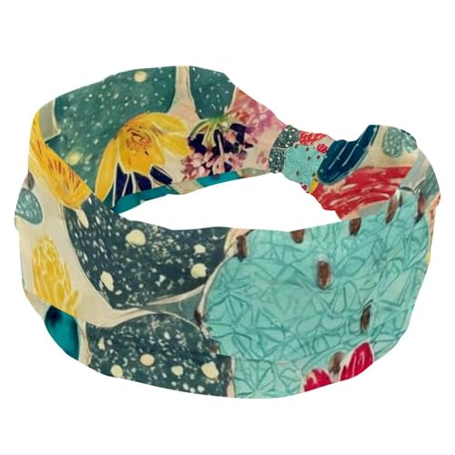 Stirnbänder für Damen, rutschfest, elastisch, Sport-Haarbänder für Damen, weiches Stoff-Stirnband für Workout, Yoga, modisches Haarzubehör, bunter Kaktus-494, 1 Stück von Generic