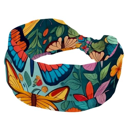 Stirnbänder für Damen, rutschfest, elastisch, Sport-Haarbänder für Damen, weiches Stoff-Stirnband für Workout, Yoga, modisches Haarzubehör, bunter Schmetterling, 968, 1 Stück von Generic