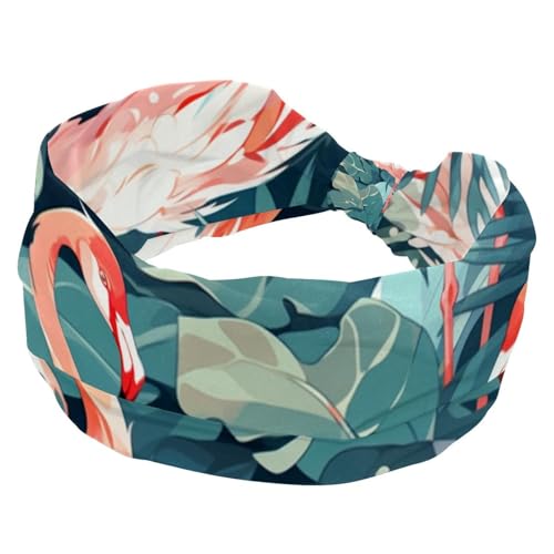 Stirnbänder für Damen, rutschfest, elastisch, Sport-Haarbänder für Damen, weiches Stoff-Stirnband für Workout, Yoga, modisches Haarzubehör, rosa Flamingo-521, 1 Stück von Generic