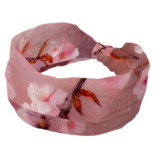 Stirnbänder für Damen, rutschfest, elastisch, Sport-Haarbänder für Damen, weiches Stoff-Stirnband für Workout, Yoga, modisches Haarzubehör, rosa Kunst-Kirschblüten-428, 1 Stück von Generic