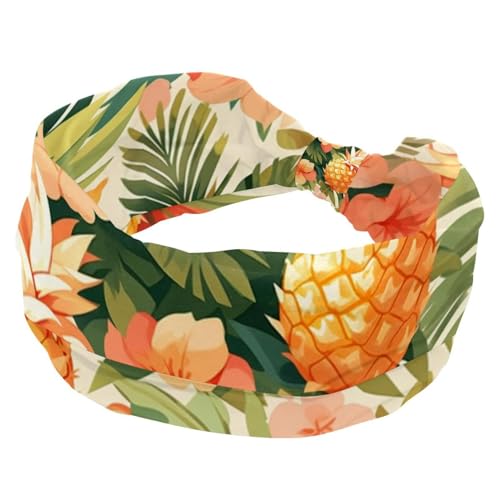 Stirnbänder für Damen, rutschfest, elastisch, Sport-Haarbänder für Damen, weiches Stoff-Stirnband für Workout, Yoga, modisches Haarzubehör, tropische Ananas, 1 Stück von Generic