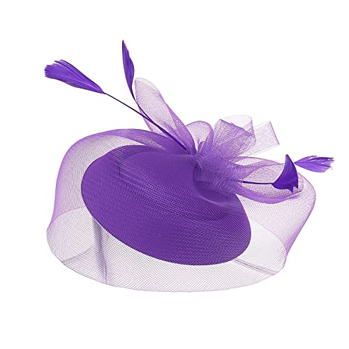 Stirnband Damen Winter Gefüttert Blau Fascinators für Frauen, Tea-Party-Stirnband, Hut, Netzfedern, Haarspange für Hochzeit, Cocktail und Kirche Stirnband Ohrenwärmer Herren (Purple, One Size) von Generic