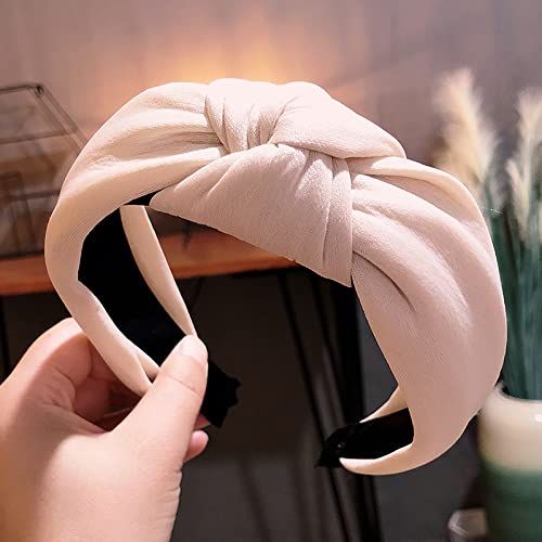 Stirnband Stirnband mit breiter Krempe, einfarbig, geknoteter Haarreifen, Damennetz, roter Haarschmuck, Schwamm, Superfee, französisches Haarband zum Tragen, All-Match-Haarspangen, beige von Generic