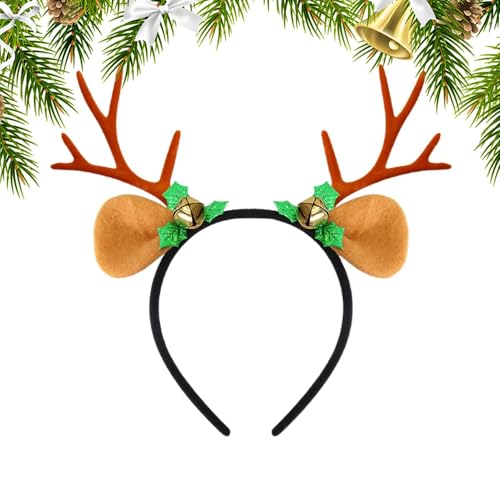 Stirnband aus Rentiergeweih, Weihnachts-Rentier Stirnband | Weihnachtshelm mit Geweih | Weihnachts-Stirnbänder mit Glocken, Weihnachts-Holz-Haarbänder, Urlaubsparty-Zubehör von Generic