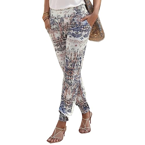 Generic Stoffhose Damen Haremshose 2024 Sommer Boho Strandhose Leicht Freizeithose Loose Sommerhose Lässige Elastisch Yogahose Pumphose Hippie Hose Lang Sporthose Jogginghose mit Taschen von Generic