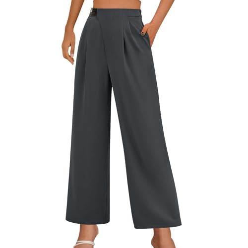 Stoffhose Damen Sommer Weite Hose Elegant Marlene Palazzo Hose Lockere Gerade Geschnittene Hose Weites Bein Chino Anzughose mit Gummibund Wide Leg Business Bundfaltenhose für Damen von Generic