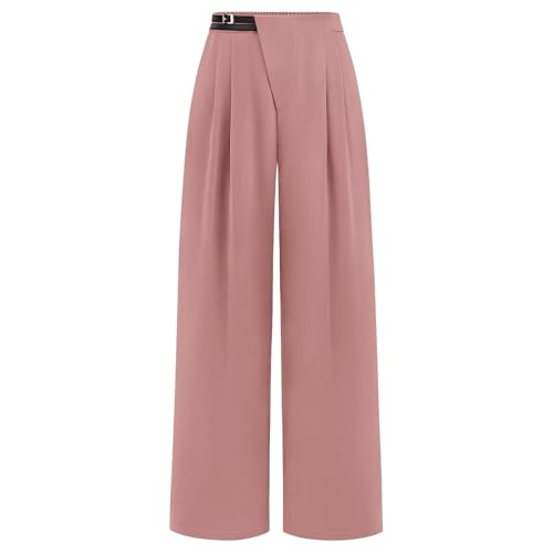 Stoffhose Damen Weites Bein - Freizeithose Mit Taschen High Waist Plissee-Hosen Einfarbig Elegante Palazzohosen Oversized Locker Anzughose Baggy Bequem Büro Pants Business Breite-Hosen von Generic