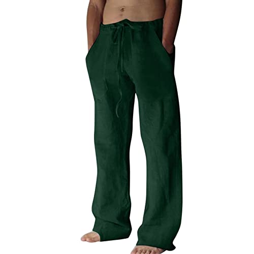 Stoffhose Herren Elegant Übergröße Baggy Leinen Leinenhose Herrenhose mit Gummizug Weites Bein Sommerhose Sporthose Weit Jogginghose Strandhose von Generic