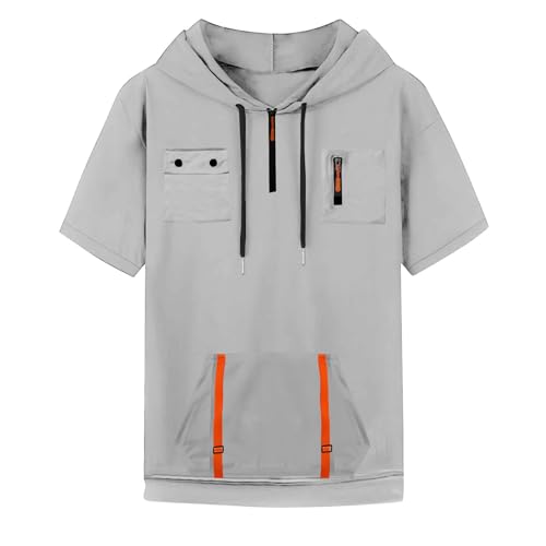 Stoffjacke Herren Kurzarm Pullover 1/4 Reißverschluss Sweatshirt Sommer Training Sportshirt Mit Kapuze Leichte Bequeme Basic Kapuzenpullover Gym Fitness T-Shirt Streetwear Trainingsshirt von Generic