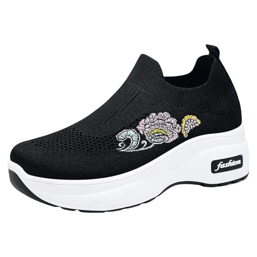 Stoffschuhe Damen Weiß Spitze Ohne Schnürsenkel Mit Dämpfung Breite Füße Bequem Trekkingschuhe Gewölbeunterstützung Schmerzlinderungs Sneaker Mesh Joggingschuhe rutschfeste Turnschuhe von Generic