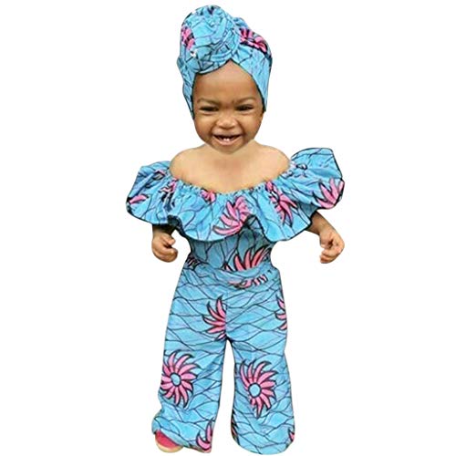 Strampler Baby Dashiki Shoulder Mädchen im afrikanischen JumpAnzug + Haarreif Infant Girls Romper & Jumpang Baby Kleidung 86 von Generic