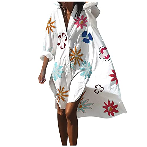 Strandbluse Damen Lang Boho Weiß Strandkleid Sommer Strandtunika Pareos Strankleider Strandmantel Sommerkleid Leicht Kurzarm Strandponcho Dünn Strandjacke Kimono Strand Cardigan Strandhemd Bade von Generic