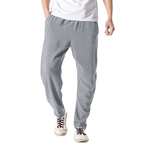 Strandhose Herren Lang Leinen Haremshose Stoffhose Baggy mit Gummizug Weit Leinenhose Strandhose Weites Bein Leinen Freizeithose Sommerhose von Generic