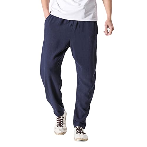 Strandhose Herren Lang Leinen Haremshose Stoffhose Baggy mit Gummizug Weit Leinenhose Strandhose Weites Bein Leinen Freizeithose Sommerhose von Generic