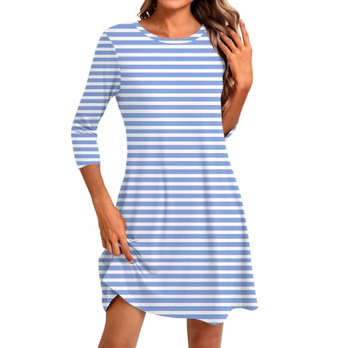 Strandkleid A Linie Sommerkleid Damen Wadenlang Kleid Midi Damen Sommerkleid Damen Lang Boho T Shirt Kleid Lang Sommerkleid Damen Lang Mit Ärmeln Kleider Langarm Sommerkleid von Generic