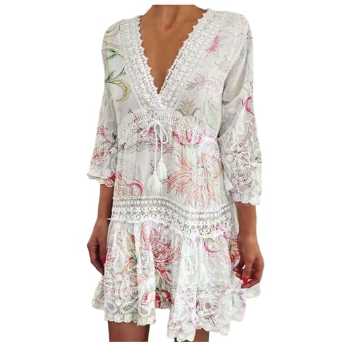 Strandkleid Damen Bikini Cover Up V-Ausschnitt Baumwolle Strandtunika Sommer Boho Strandponcho Badeanzug Strand Kleid für Damen von Generic