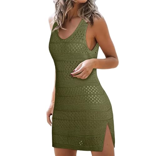Strandkleid Damen Gehäkelt Strandkleider Damen Sommer Knielang Badekleid Schwarz Bikini Cover Up Kleid Schwimmkleid Armlos Blau Grün Kaftan Schwimmkleider Strandtunika von Generic