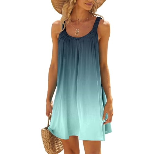 Strandkleid Damen Kurz Sommerkleid Ärmellos Sexy Minikleid Boho-Kleid Trägerkleid Plissee Kleider Sommer Luftig Leicht Sommerkleider Strandponcho Bikini Cover Up Strandmode Strandkleider von Generic