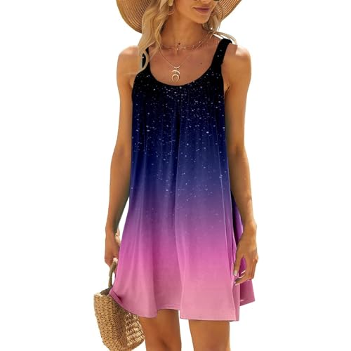 Strandkleid Damen Kurz Sommerkleid Ärmellos Sexy Minikleid Boho-Kleid Trägerkleid Plissee Kleider Sommer Luftig Leicht Sommerkleider Strandponcho Bikini Cover Up Strandmode Strandkleider von Generic