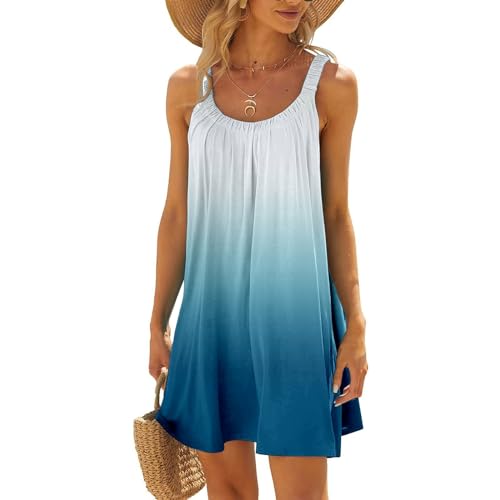 Strandkleid Damen Kurz Sommerkleid Ärmellos Sexy Minikleid Boho-Kleid Trägerkleid Plissee Kleider Sommer Luftig Leicht Sommerkleider Strandponcho Bikini Cover Up Strandmode Strandkleider von Generic