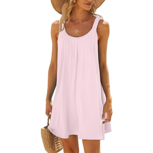 Strandkleid Damen Kurz Sommerkleid Ärmellos Sexy Minikleid Boho-Kleid Trägerkleid Plissee Kleider Sommer Luftig Leicht Sommerkleider Strandponcho Bikini Cover Up Strandmode Strandkleider von Generic