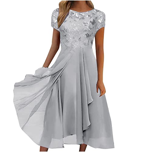 Strandkleid Damen Lang, mit Blumen Leicht Luftig Große Größen Maxi Blusenkleid Strandkleid A Linie Kurzarm Elegant Sexy Boho Kleid Maxikleid Curvy Schick Festlich Freizeitkleid Sommerkleid von Generic