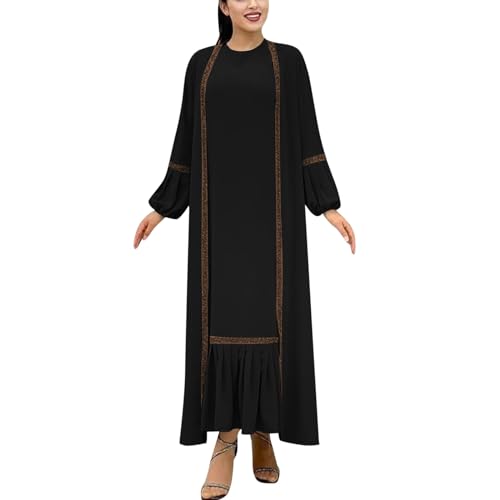 Strandkleid Damen Muslimisches Kleid Damen Einfarbig Zweiteiliger Muslim Lange Robe mit Hijab Naher Osten Dubai Arab Islamischer Ramadan Sommerkleid Gebetskleidung Abaya für Frauen A23 von Generic