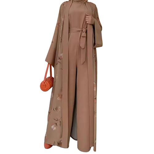 Strandkleid Damen Muslimisches Kleid Damen Einfarbig Zweiteiliger Muslim Lange Robe mit Hijab Naher Osten Dubai Arab Islamischer Ramadan Sommerkleid Gebetskleidung Abaya für Frauen A27 von Generic