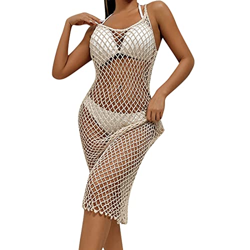 Strandkleid Damen Netzkleider Crochet Swimsuit Cover Up Kleid Langes Strandkleid Spitze Bikini Badeanzug Ärmeln Bikini Cover Up für Urlaub von Generic