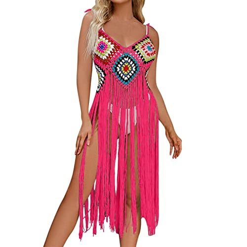 Strandkleid Damen Spaghetti-Trägern, Quaste, gehäkelt, für Damen, sexy Fransen-Saum, Badeanzug Boho Strandurlaub Bademode Badeanzug Bikini Cover Up von Generic