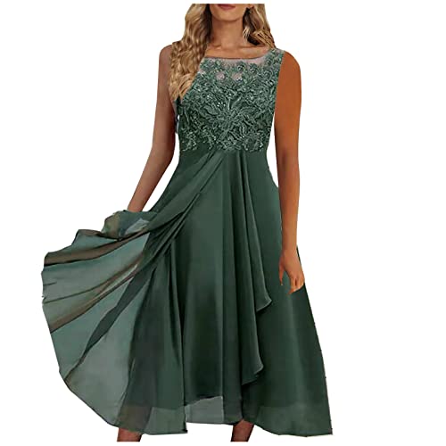 Strandkleid Damen Weisses Kleid Damen Kleid Mit Schlitz Sexy Kleid Damen Spitze Patchwork Chiffon Ärmellos A-Linie Kleider Hohe Taille V-Ausschnitt Abendkleid Knielang Party Kleid von Generic