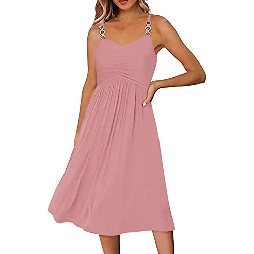 Strandkleid Damensommerkleid Damen,Luftige Sommerkleider Prinzessin Kleid Rosa Y2K Dress Damen Sommer V Ausschnitt Spaghetti Strap A Linie Mode Tank Top Casual Strandkleid Sexy (Rosa,XL) von Generic