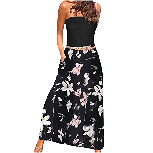 Strandkleid Kleider Trägerloses Damen Sommerkleid Heimkehr Kleid Stilvoll Brautmutterkleider Hawaii Blumenkleid Sexy Bandeau Wickelkleid Tube Kleid Maxikleid von Generic