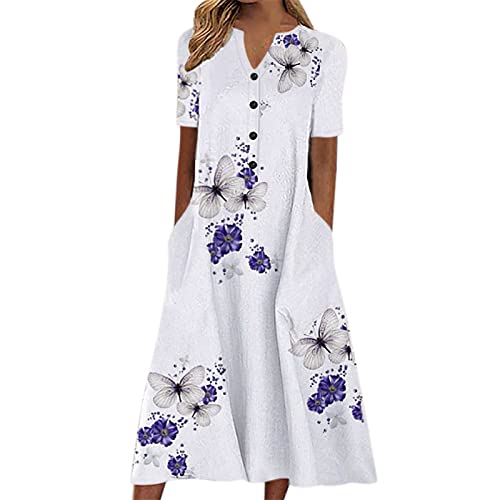 Strandkleider Damen Sommer, Festlich mit Blumen Maxi Leicht Luftig Strandkleid Maxikleid Curvy A Linie Elegant Lang Sommerkleid Blusenkleid Sexy Kurzarm Große Größen Schick Freizeitkleid Boho Kleid von Generic