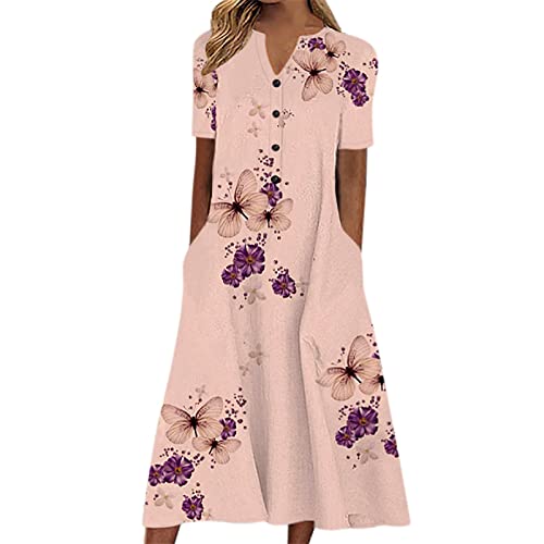 Strandkleider Damen Sommer, Festlich mit Blumen Maxi Leicht Luftig Strandkleid Maxikleid Curvy A Linie Elegant Lang Sommerkleid Blusenkleid Sexy Kurzarm Große Größen Schick Freizeitkleid Boho Kleid von Generic