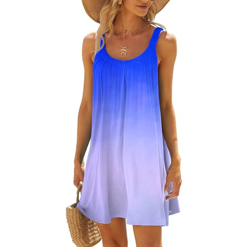 Strandkleider Damen Sommer Knielang Plissee Sommerkleid Ärmellos Minikleid Boho Kleid Trägerkleid Kleider Strandponcho Bikini Cover Up Beach Dress Strandmode Strandkleid von Generic