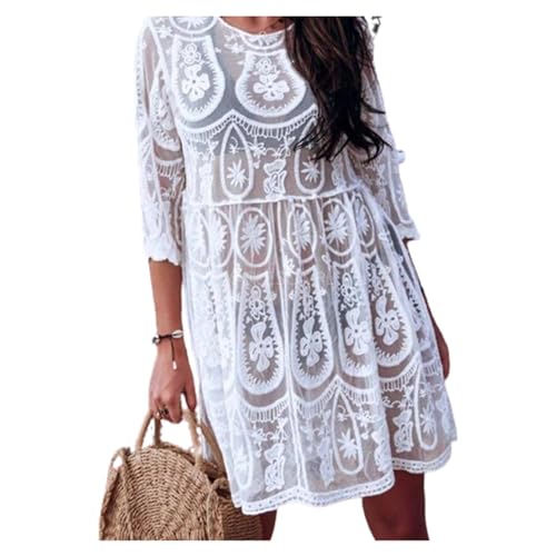 Strandkleider Damen Sommer Urlaub Strand Tunika Lang Spitze Gestickt Badeanzug Bikini Cover Up 3/4 Ärmel V-Ausschnitt Strandkleid Strandtunika Strandponcho Strandurlaub Bikini Cover-Ups Boho Kleidung Strandkleider Damen Sommer Urlaub Strand Tunika Lang Spitze Gestickt Badeanzug Bikini Cover Up 3/4 Ärmel V-Ausschnitt Strandkleid Strandtunika Strandponcho Strandurlaub Bikini Cover-Ups Boho Kleidung von Generic