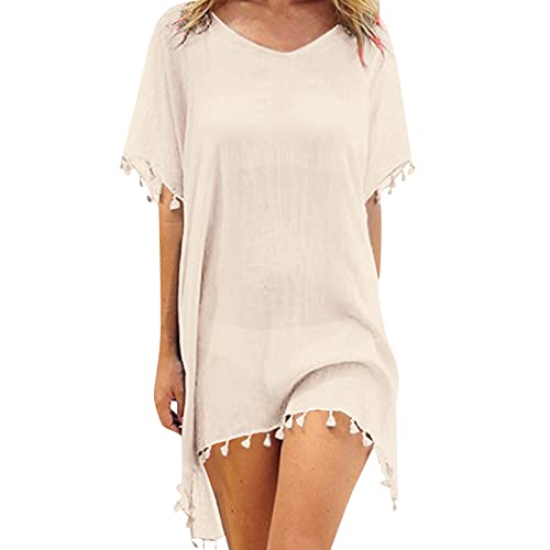 Strandponcho Damen Cover Up Strandkleid Sommerkleid Bikini Cover Up Fransen Strandkleid Sommer Bademode Longshirt Tunika Strandponcho Mit Quasten von Generic